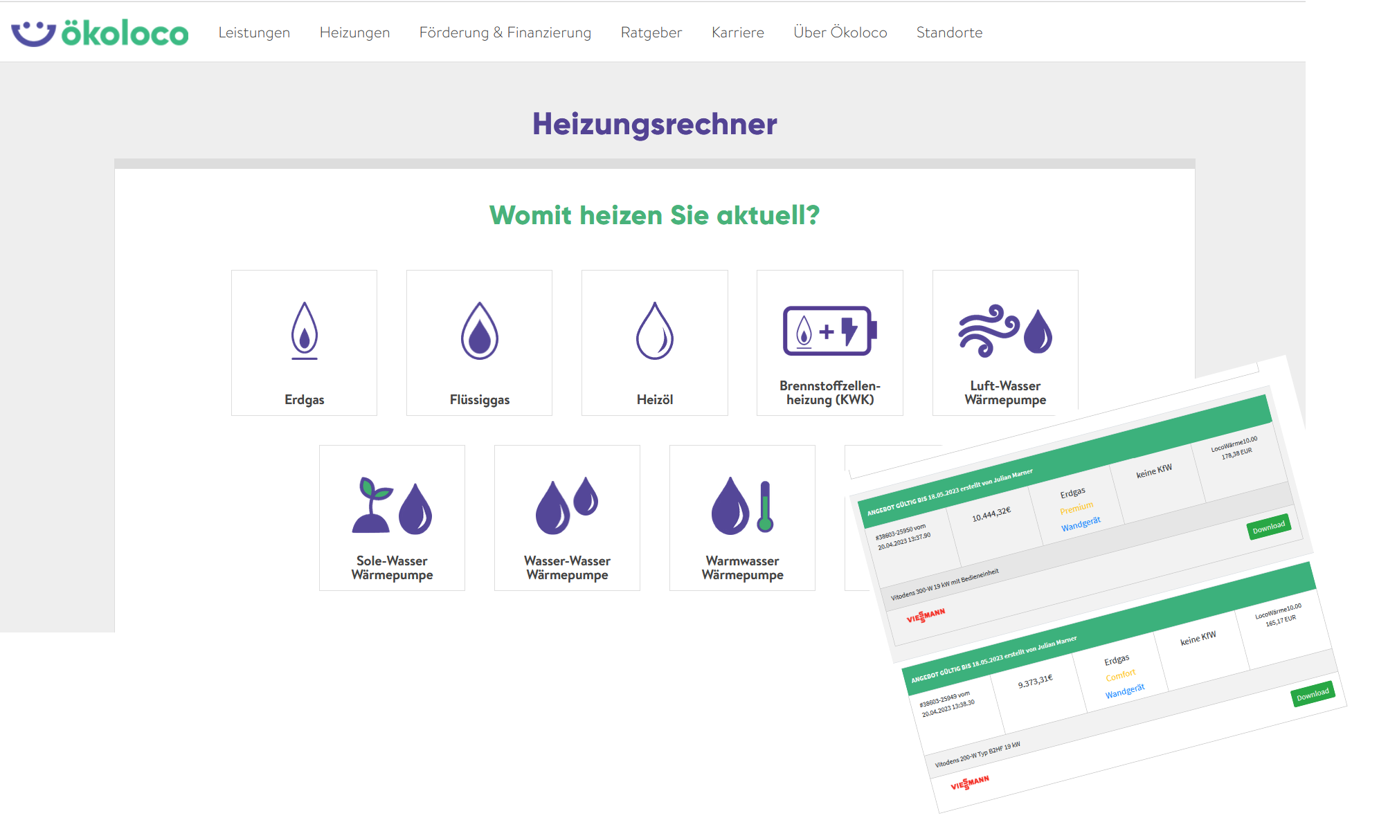 Screenshot Angebotskalkulator